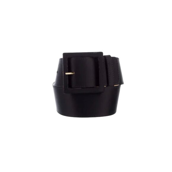 St. John Accessories - St. John Black Wide Belt With Gold Buckle Leather & Polyurethane Size 12 USA